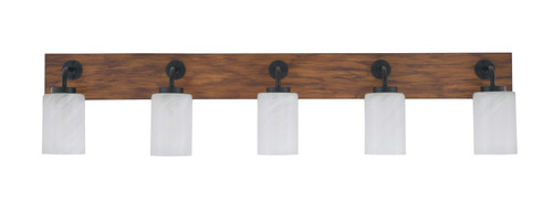 Oxbridge 5 Light Bath Bar In Matte Black & Painted Wood-look Metal Finish With 4" White Marble Glass (1775-MBWG-3001)