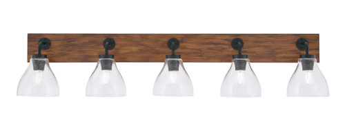 Oxbridge 5 Light Bath Bar In Matte Black & Painted Wood-look Metal Finish With 6.25" Clear Bubble Glass (1775-MBWG-4760)