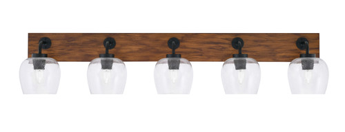 Oxbridge 5 Light Bath Bar In Matte Black & Painted Wood-look Metal Finish With 6" Clear Bubble Glass (1775-MBWG-4810)