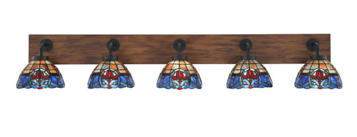 Oxbridge 5 Light Bath Bar In Matte Black & Painted Wood-look Metal Finish With 7" Sierra Art Glass (1775-MBWG-9355)