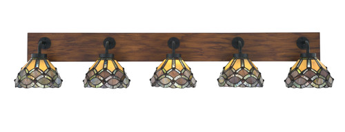 Oxbridge 5 Light Bath Bar In Matte Black & Painted Wood-look Metal Finish With 7" Grand Merlot Art Glass (1775-MBWG-9435)