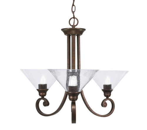 Curl Uplight, 3 Light, Chandelier Shown In Bronze Finish With 10" Clear Bubble Glass (253-BRZ-304)