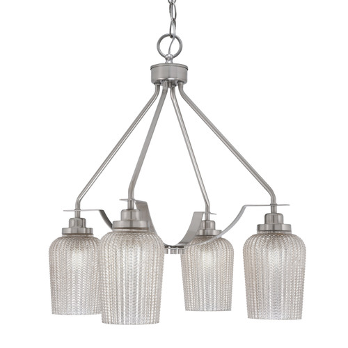 Odyssey Downlight, 4 Light, Chandelier In Brushed Nickel Finish With 5" Silver Textured Glass (2604-BN-4253)
