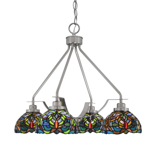 Odyssey Downlight, 4 Light, Chandelier In Brushed Nickel Finish With 7" Kaleidoscope Art Glass (2604-BN-9905)