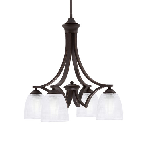 Zilo Downlight, 4 Light, Chandelier In Dark Granite Finish With 5" Clear Ribbed Glass (568-DG-500)
