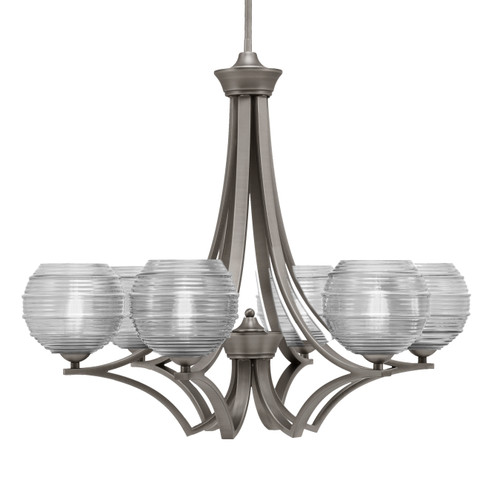Zilo Uplight, 6 Light, Chandelier In Graphite Finish With 6" Clear Ribbed Glass (566-GP-5110)