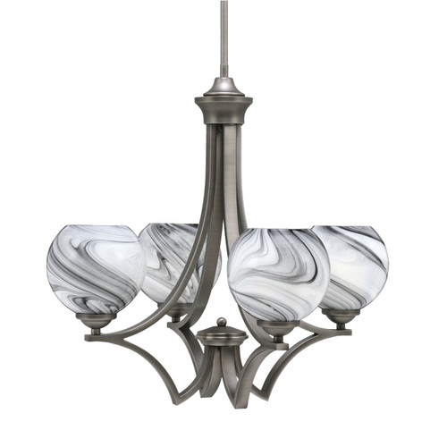 Zilo Uplight, 4 Light, Chandelier In Graphite Finish With 5.75" Onyx Swirl Glass (564-GP-4109)