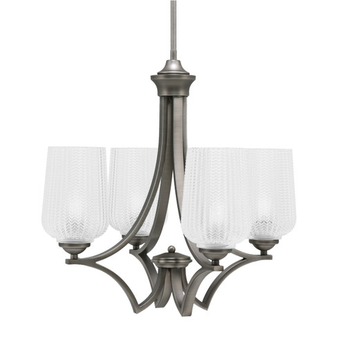 Zilo Uplight, 4 Light, Chandelier In Graphite Finish With 5" Clear Textured Glass (564-GP-4250)