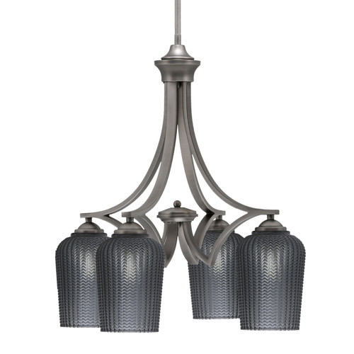 Zilo Downlight, 4 Light, Chandelier In Graphite Finish With 5" Smoke Textured Glass (568-GP-4252)