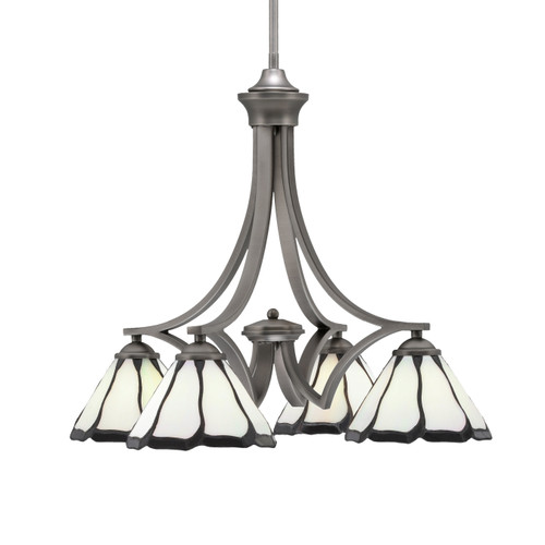 Zilo Downlight, 4 Light, Chandelier In Graphite Finish With 7" Pearl & Black Flair Art Glass (568-GP-9125)