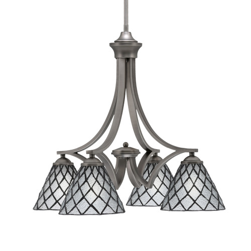 Zilo Downlight, 4 Light, Chandelier In Graphite Finish With 7" Diamond Ice Art Glass (568-GP-9185)