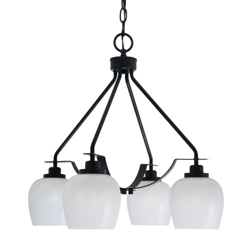 Odyssey Downlight, 4 Light, Chandelier In Matte Black Finish With 6" White Marble Glass (2604-MB-4811)