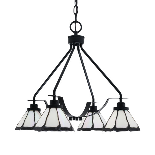 Odyssey Downlight, 4 Light, Chandelier In Matte Black Finish With 7" Pearl & Black Flair Art Glass (2604-MB-9125)