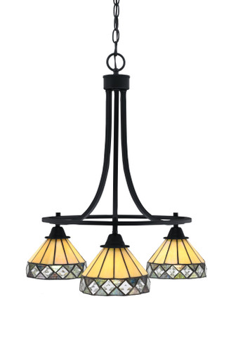 Paramount Downlight, 3 Light, Chandelier In Matte Black Finish With 7" Diamond Peak Art Glass (3413-MB-9405)