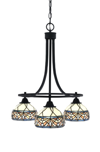 Paramount Downlight, 3 Light, Chandelier In Matte Black Finish With 7" Royal Merlot Art Glass (3413-MB-9485)