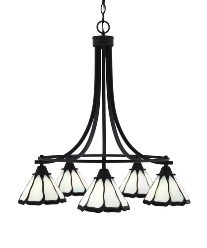 Paramount Downlight, 5 Light, Chandelier In Matte Black Finish With 7" Pearl & Black Flair Art Glass (3415-MB-9125)
