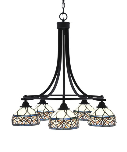 Paramount Downlight, 5 Light, Chandelier In Matte Black Finish With 7" Royal Merlot Art Glass (3415-MB-9485)