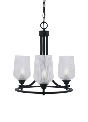 Paramount Uplight, 3 Light, Chandelier In Matte Black Finish With 5" Clear Textured Glass (3403-MB-4250)