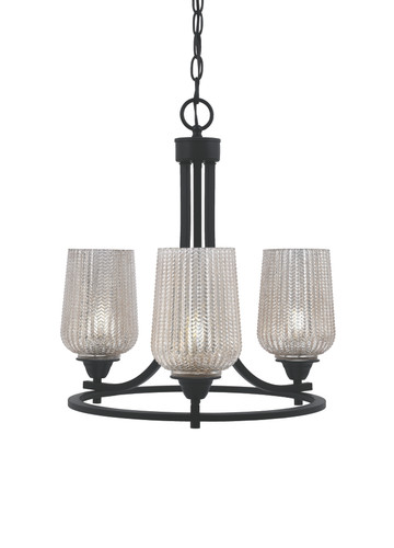 Paramount Uplight, 3 Light, Chandelier In Matte Black Finish With 5" Silver Textured Glass (3403-MB-4253)