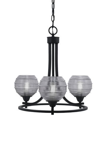 Paramount Uplight, 3 Light, Chandelier In Matte Black Finish With 6" Smoke Ribbed Glass (3403-MB-5112)