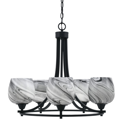 Paramount Uplight, 5 Light, Chandelier In Matte Black Finish With 6" Onyx Swirl Glass (3405-MB-4819)