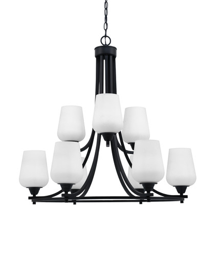 Paramount Uplight, 9 Light, Chandelier In Matte Black Finish With 5" White Muslin Glass (3409-MB-211)