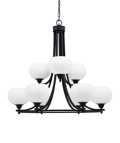 Paramount Uplight, 9 Light, Chandelier In Matte Black Finish With 7" White Muslin Glass (3409-MB-212)