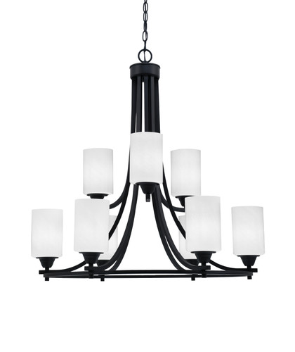 Paramount Uplight, 9 Light, Chandelier In Matte Black Finish With 4" White Marble Glass (3409-MB-3001)