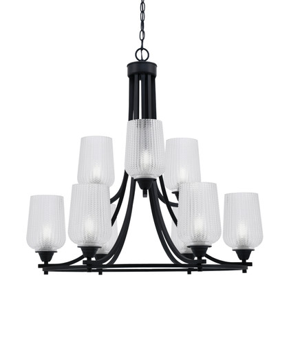 Paramount Uplight, 9 Light, Chandelier In Matte Black Finish With 5" Clear Textured Glass (3409-MB-4250)