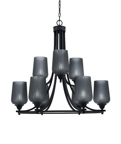 Paramount Uplight, 9 Light, Chandelier In Matte Black Finish With 5" Smoke Textured Glass (3409-MB-4252)