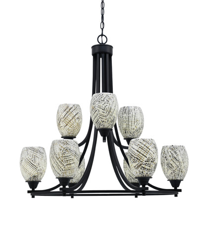 Paramount Uplight, 9 Light, Chandelier In Matte Black Finish With 5" Natural Fusion Glass (3409-MB-5054)