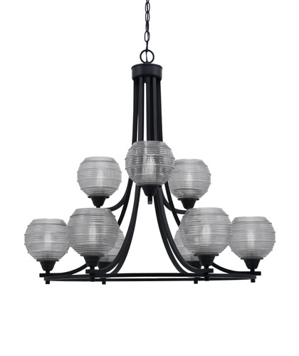 Paramount Uplight, 9 Light, Chandelier In Matte Black Finish With 6" Clear Ribbed Glass (3409-MB-5110)