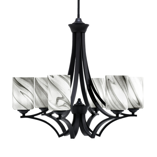 Zilo Uplight, 6 Light, Chandelier In Matte Black Finish With 4" Onyx Swirl Glass (566-MB-3009)