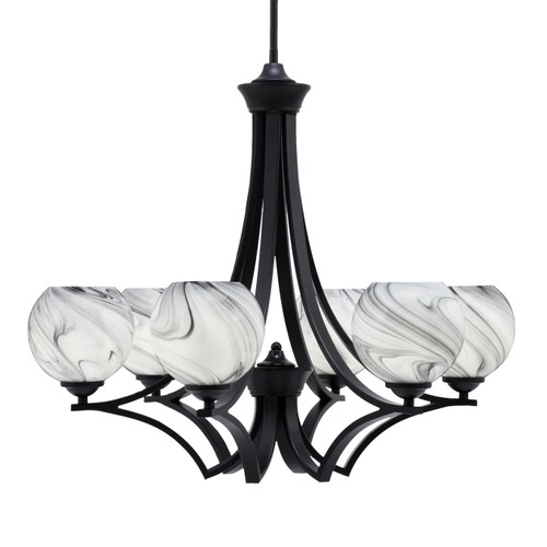 Zilo Uplight, 6 Light, Chandelier In Matte Black Finish With 5.75" Onyx Swirl Glass (566-MB-4109)