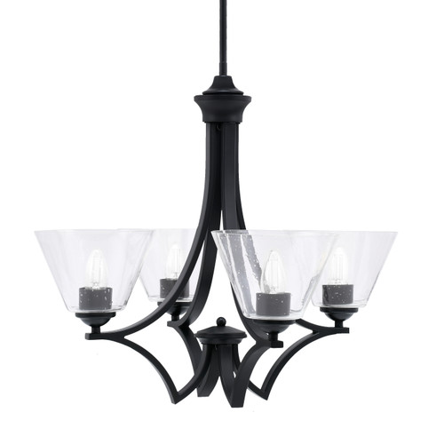 Zilo Uplight, 4 Light, Chandelier In Matte Black Finish With 7" Clear Bubble Glass (564-MB-302)