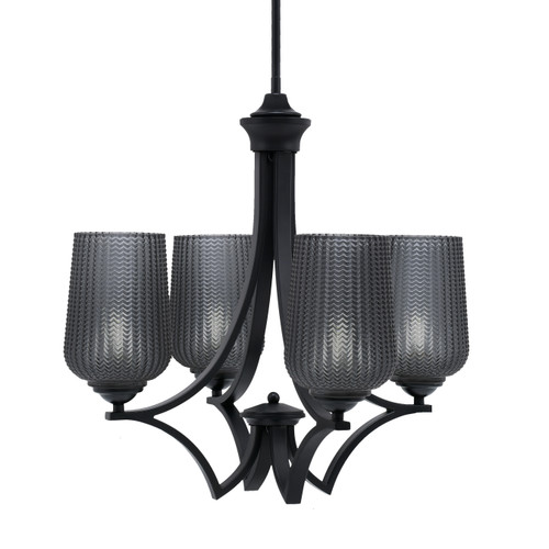 Zilo Uplight, 4 Light, Chandelier In Matte Black Finish With 5" Smoke Textured Glass (564-MB-4252)