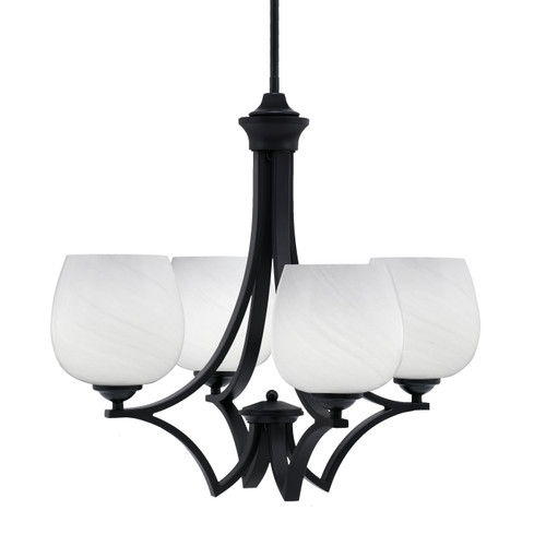 Zilo Uplight, 4 Light, Chandelier In Matte Black Finish With 6" White Marble Glass (564-MB-4811)