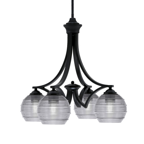 Zilo Downlight, 4 Light, Chandelier In Matte Black Finish With 6" Smoke Ribbed Glass (568-MB-5112)