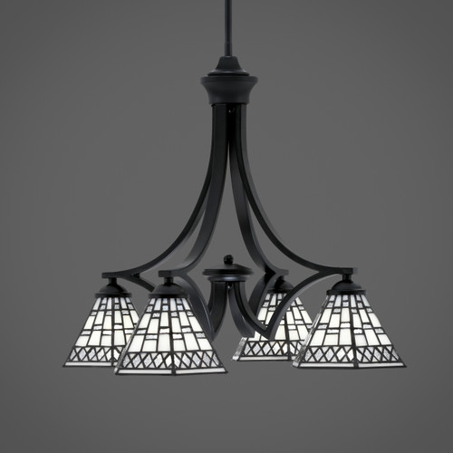 Zilo Downlight, 4 Light, Chandelier In Matte Black Finish With 7" Pewter Art Glass (568-MB-9105)