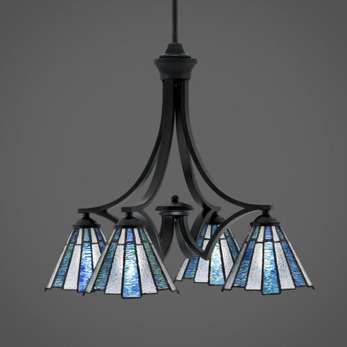 Zilo Downlight, 4 Light, Chandelier In Matte Black Finish With 7" Sea Ice Art Glass (568-MB-9325)