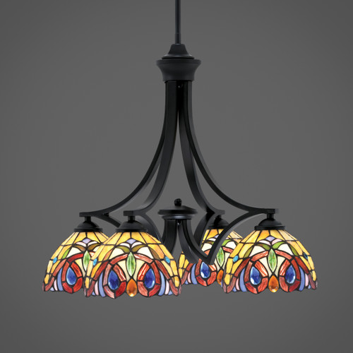 Zilo Downlight, 4 Light, Chandelier In Matte Black Finish With 7" Lynx Art Glass (568-MB-9445)