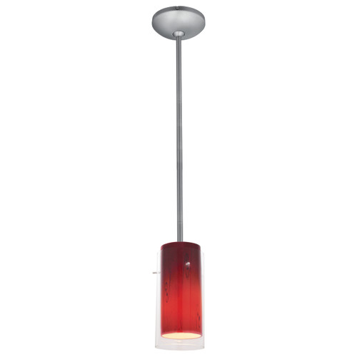 Glass`n Glass Cylinder Brushed Steel Pendant (28033-1R-BS/CLRUSKY)