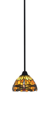 Paramount 1 Light Mini Pendant In Matte Black Finish With 7" Amber Dragonfly Art Glass (3401-MB-9465)