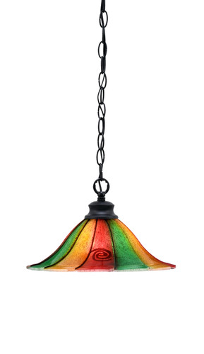 Chain Hung Pendant Shown In Matte Black Finish With 14" Mardi Gras Glass (92-MB-764)