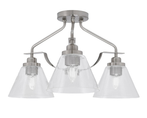 Odyssey 3 Light Semi Flush Mount In Brushed Nickel Finish With 7" Clear Bubble Glass (2607-BN-302)
