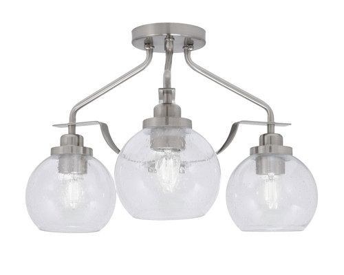 Odyssey 3 Light Semi Flush Mount In Brushed Nickel Finish With 5.75" Clear Bubble Glass  (2607-BN-4100)