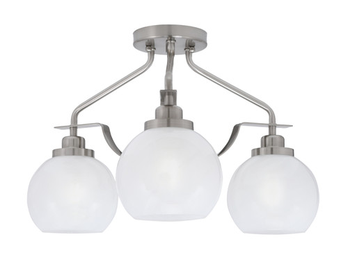 Odyssey 3 Light Semi Flush Mount In Brushed Nickel Finish With 5.75" White Marble Glass  (2607-BN-4101)