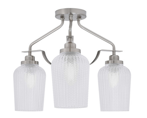 Odyssey 3 Light Semi Flush Mount In Brushed Nickel Finish With 5" Clear Textured Glass (2607-BN-4250)