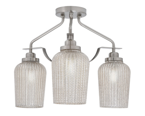 Odyssey 3 Light Semi Flush Mount In Brushed Nickel Finish With 5" Silver Textured Glass (2607-BN-4253)