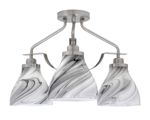 Odyssey 3 Light Semi Flush Mount In Brushed Nickel Finish With 6.25" Onyx Swirl Glass (2607-BN-4769)